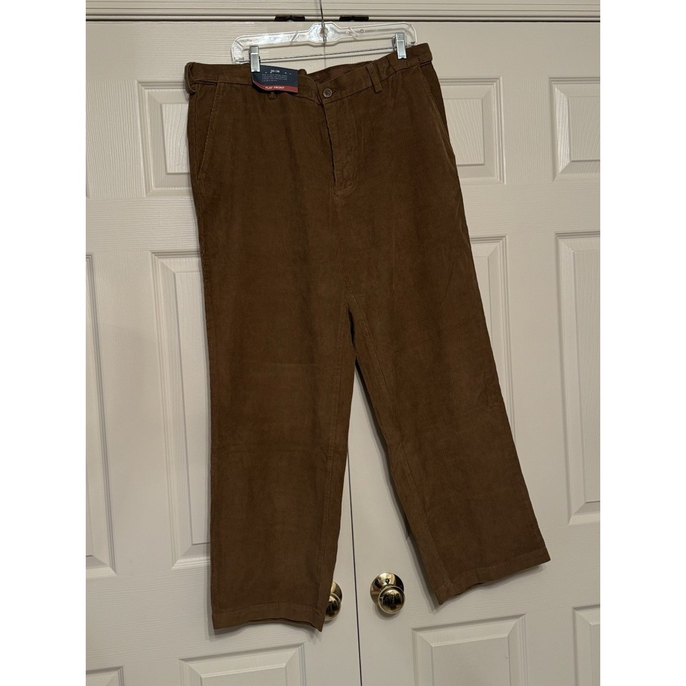 Croft & Barrow Classic Corduroy Pants Men 38x30 Brown Flat Front 14 Wale NWT